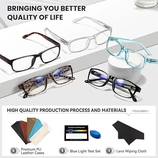 Gaoye 5-Pack Reading Glasses 2.25x | Blue Light Blocking, Spring Hinge - view 5