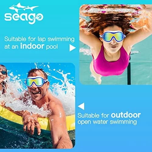 Seago Adult Youth Anti-Fog Wide Clear View Pool Swim Goggles | 180° Vision UV Protection Waterproof No Leaking thumbnail 4