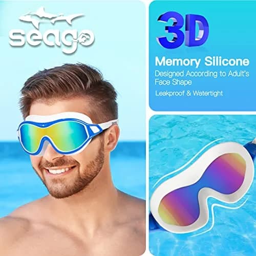 Seago Adult Youth Anti-Fog Wide Clear View Pool Swim Goggles | 180° Vision UV Protection Waterproof No Leaking thumbnail 3