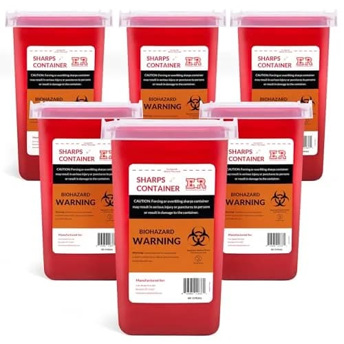 Ever Ready First Aid Sharps Container with Split Lid Design and Locking Mechanism, 1 Quart (6-Count Pack) thumbnail 1
