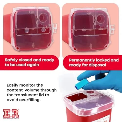 Ever Ready First Aid Sharps Container with Split Lid Design and Locking Mechanism, 1 Quart (6-Count Pack) thumbnail 5