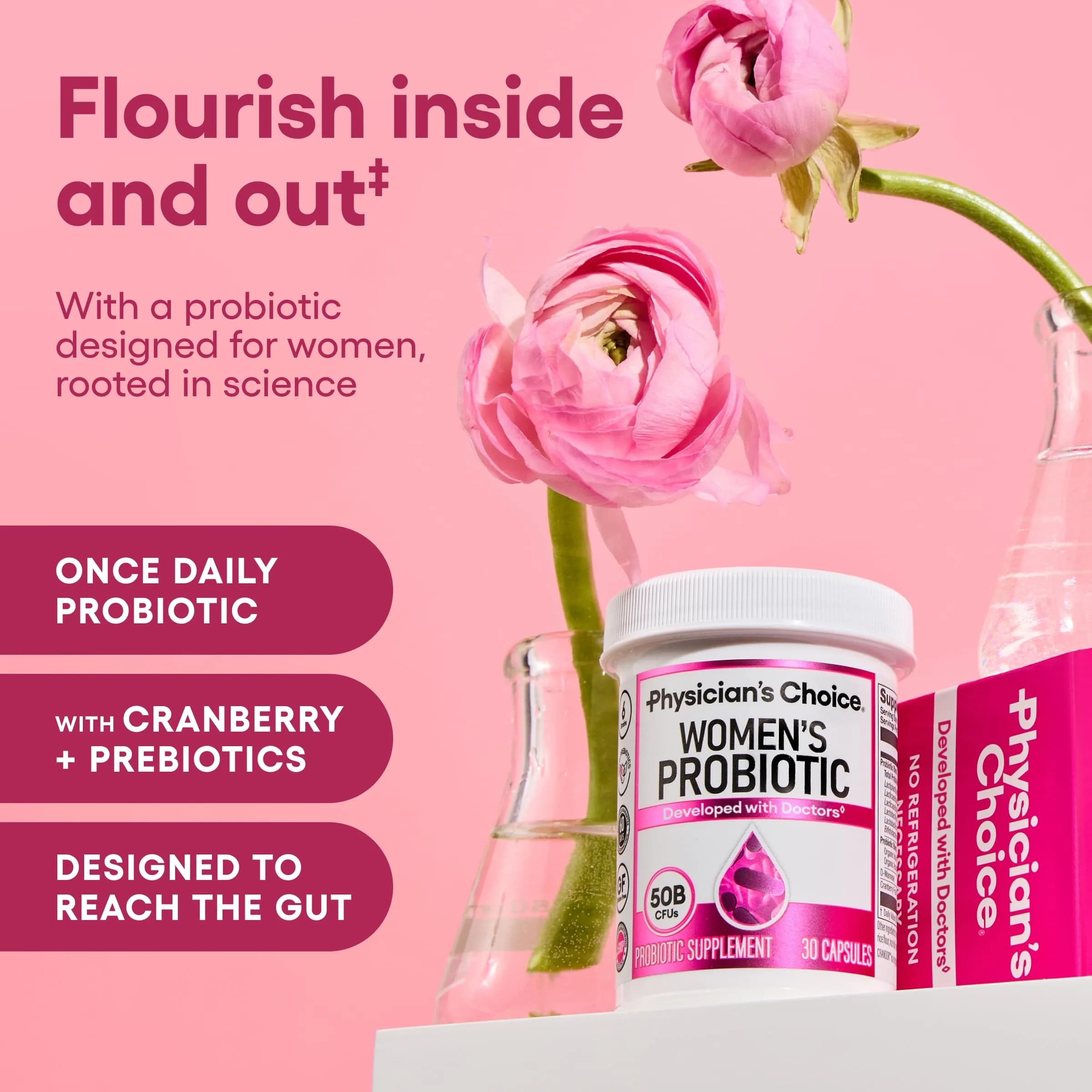 Physician's Choice Probiotics for Women 60 Count | Digestive, UT, Feminine Health, 50 Billion CFU, Organic Prebiotics, Cranberry Extract - view 2