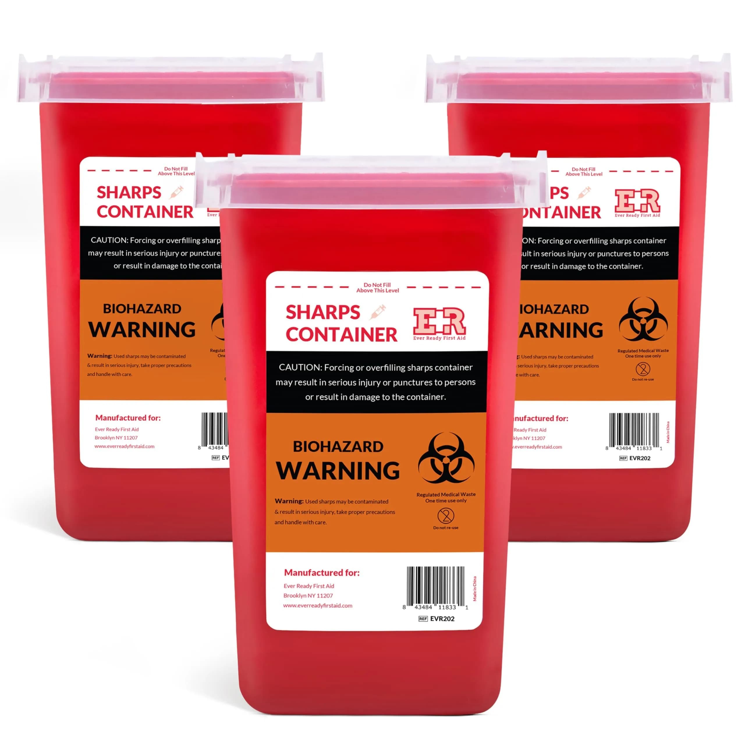 Ever Ready First Aid Sharps Container 1 Quart (1000ml) | Puncture-Resistant & Locking Lid for Safe Disposal — Red