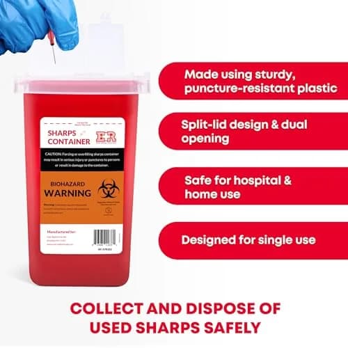 Ever Ready First Aid Sharps Container 1 Quart (1000ml) | Puncture-Resistant & Locking Lid for Safe Disposal thumbnail 3