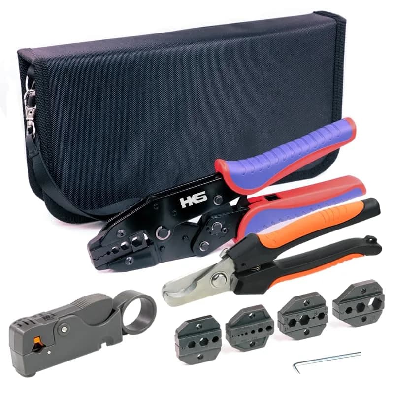 HKS Coax Ratchet Crimping Tool Kit with 5 Dies & Strippers | 1.28 kg (2.82 lb) Heavy Duty thumbnail 2