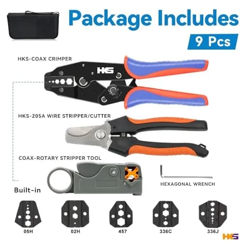 HKS Coax Ratchet Crimping Tool Kit with 5 Dies & Strippers | 1.28 kg (2.82 lb) Heavy Duty thumbnail 3