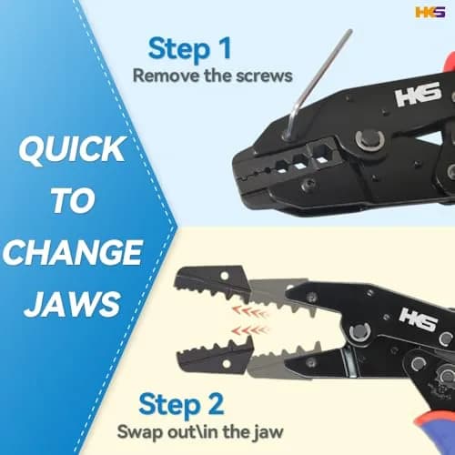 HKS Coax Ratchet Crimping Tool Set for Coaxial RG Cable RF Connectors | 5 Changeable Dies, Ergonomic Handle thumbnail 7