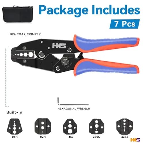 HKS Coax Ratchet Crimping Tool Set for Coaxial RG Cable RF Connectors | 5 Changeable Dies, Ergonomic Handle thumbnail 3