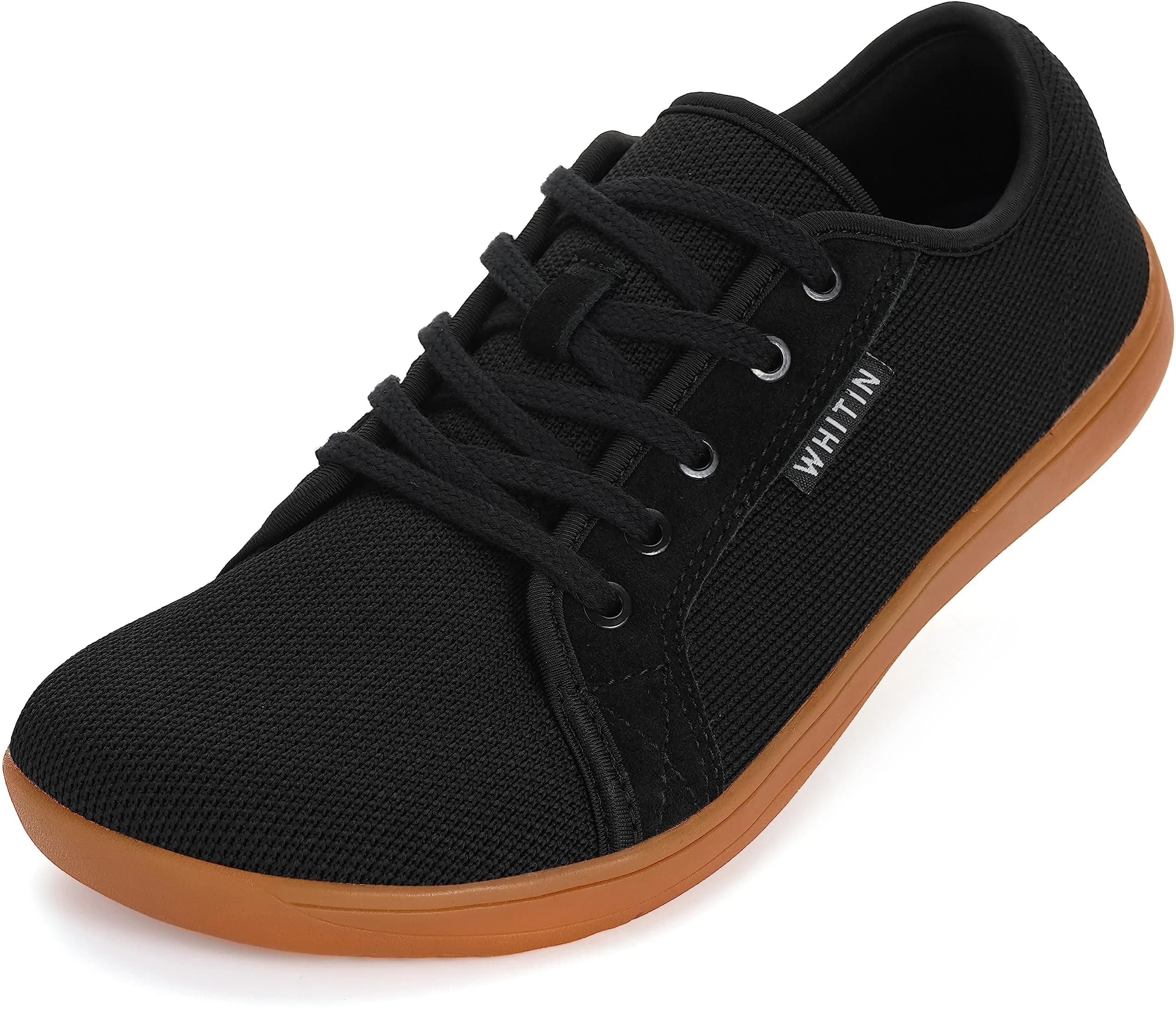 WHITIN Men's Minimalist Barefoot Shoes Zero Drop Fashion Black Gum 8 | Natural Walking Support