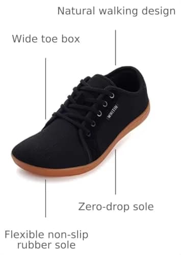 WHITIN Men's Minimalist Barefoot Shoes Zero Drop Fashion Black Gum 8 | Natural Walking Support thumbnail 3