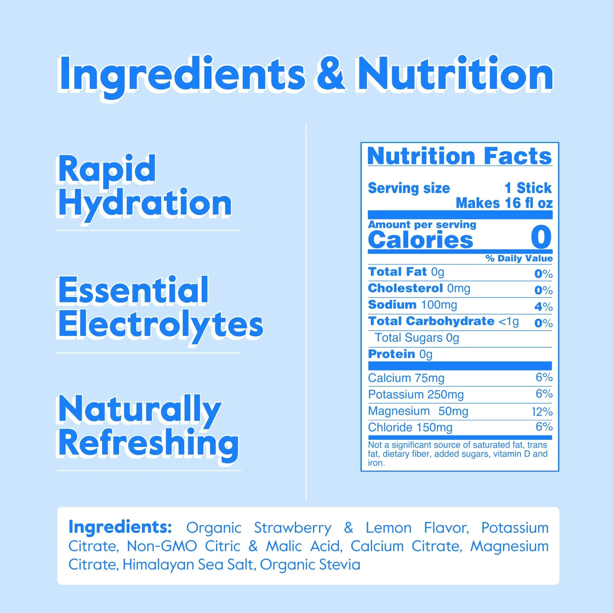 Nectar Hydration Powder Packets Strawberry Lemonade Flavor | Zero Sugar Zero Calorie Organic Fruit Electrolytes (30 Pack) - view 6