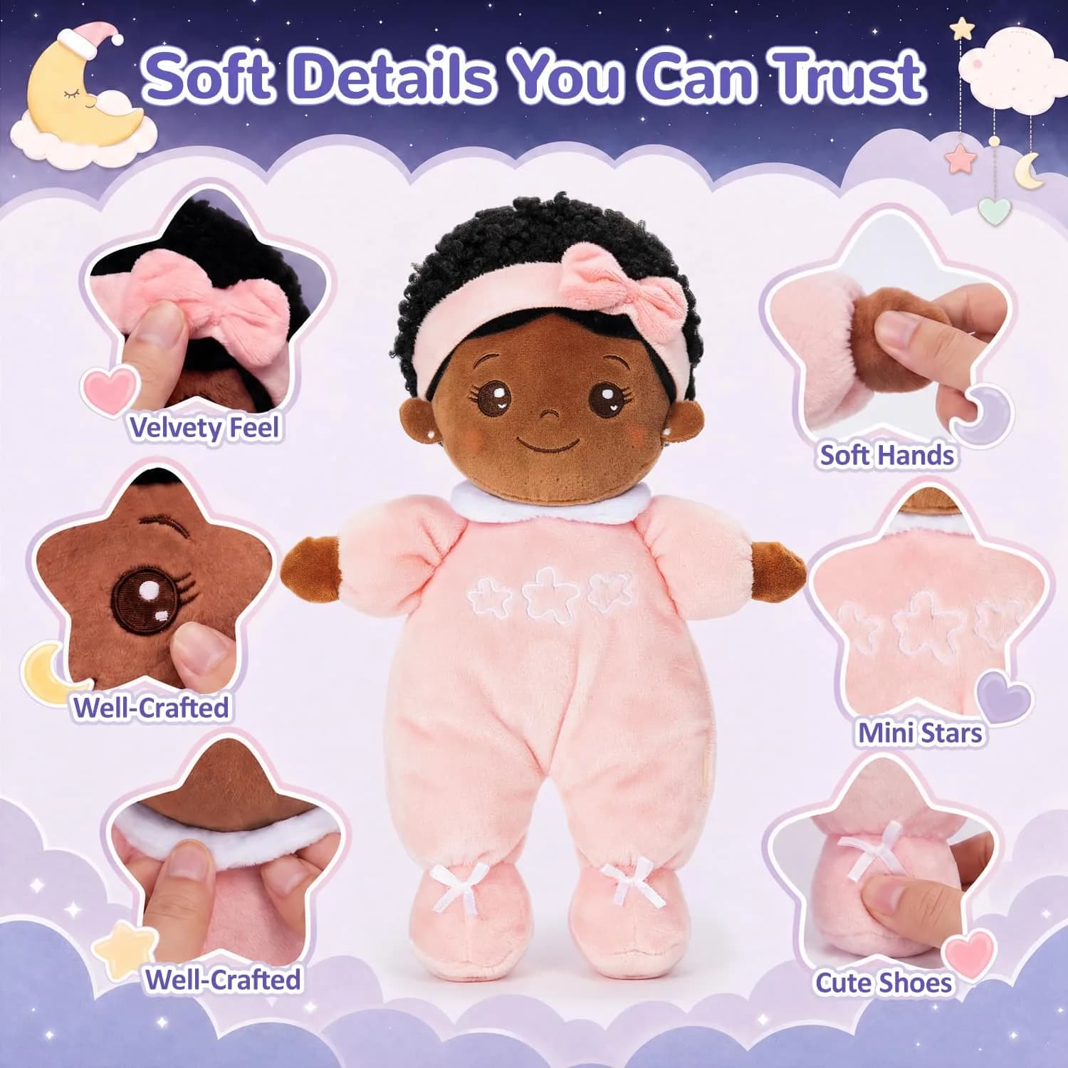 OUOZZZ Soft Baby Doll 10" - C-nevaeh03 Pink | Perfect First Birthday Toy for 1 Year Old Girl - view 2