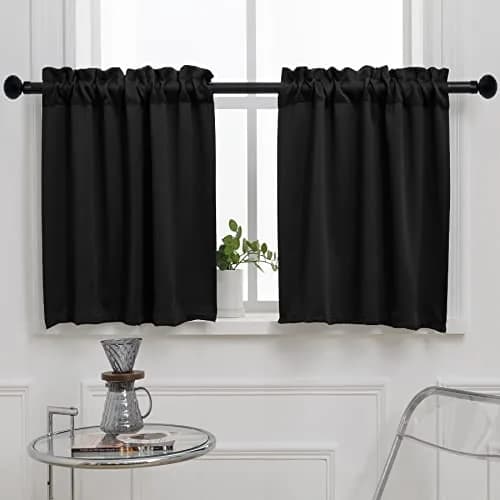 Pickluc Black Cafe Curtain 30"W x 30"L | Short Blackout Window Panel for Kitchen & Small Windows thumbnail 1