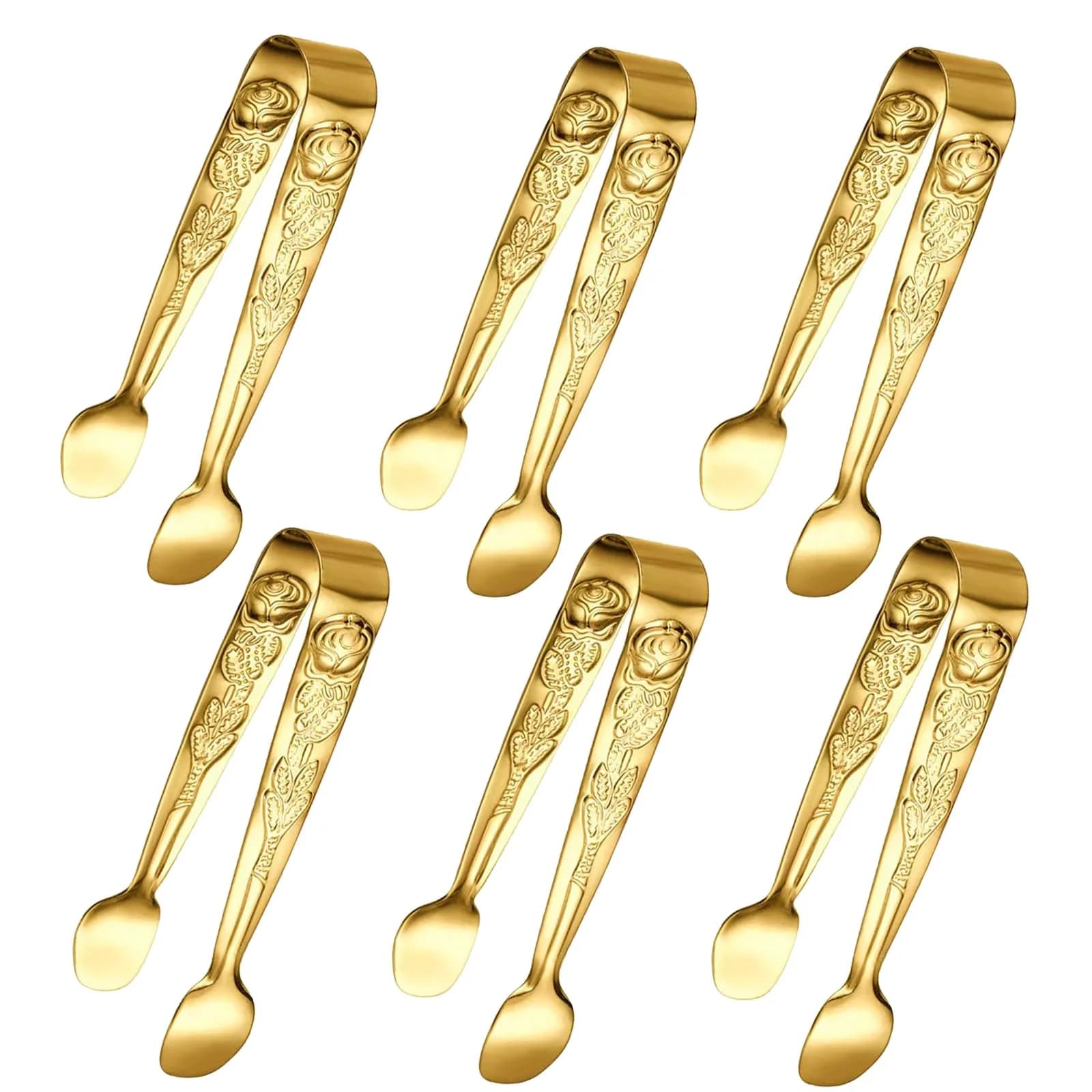 Sunenlyst Gold 6PCS Mini Serving Tongs 10.5 cm (4.13 Inch) | Stainless Steel Appetizer Tongs for Parties - main product image