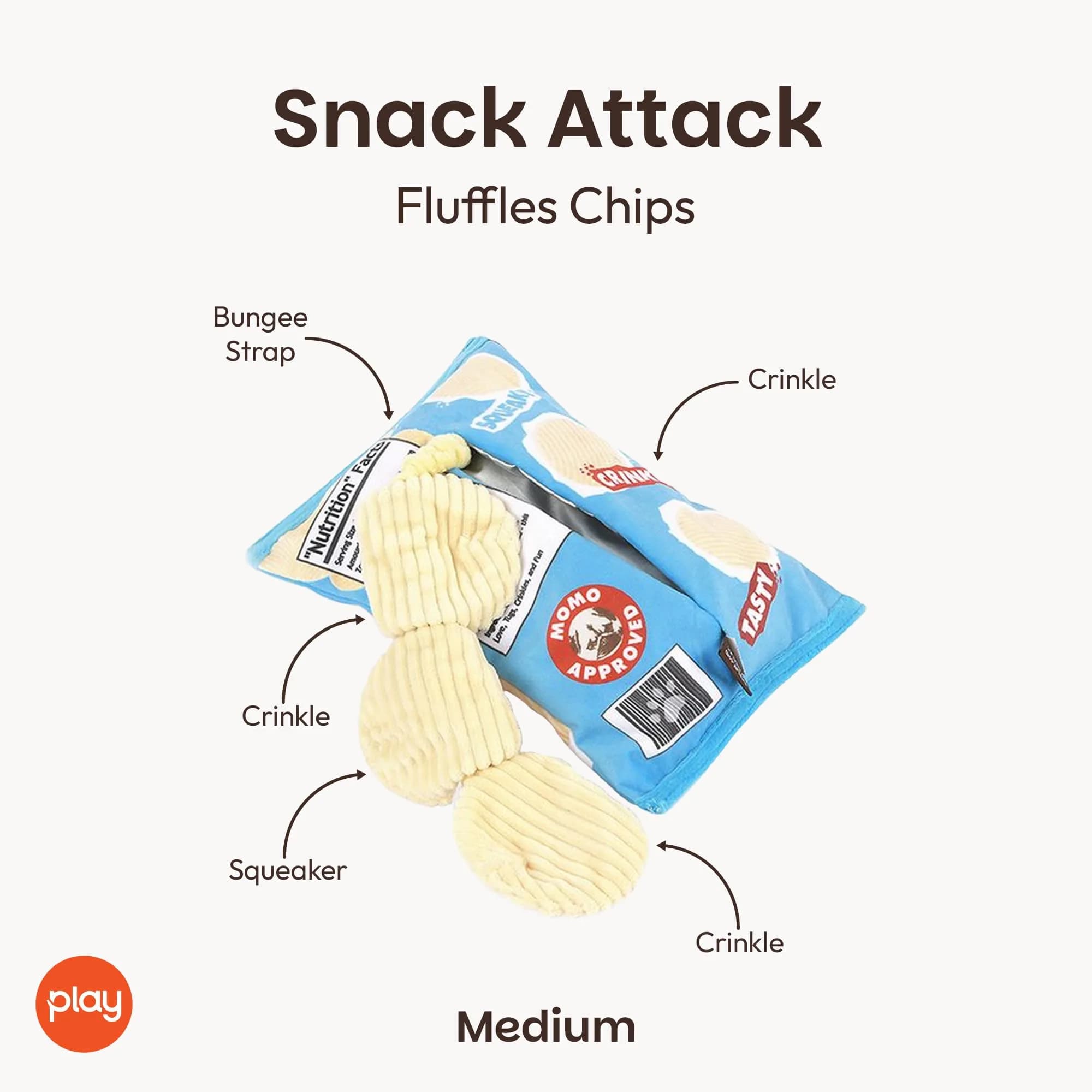 P.L.A.Y. Snack Attack Fluffles Chips Dog Toy Medium | Durable Squeaker Chew Toy for Medium & Large Dogs - view 2