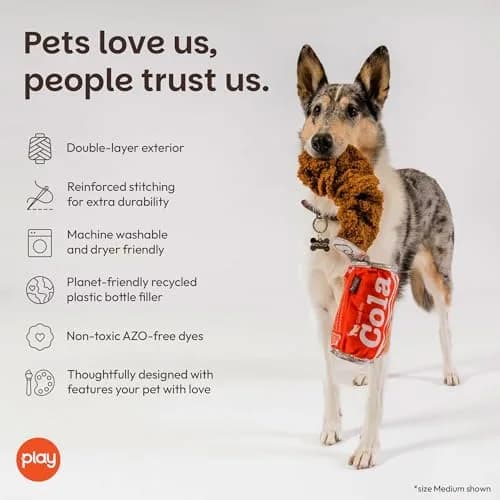 P.L.A.Y. Snack Attack Good Boy Cola Plush Dog Toy - Medium | Durable Squeaker Chew Toy for Medium & Large Dogs thumbnail 4