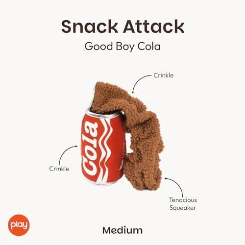 P.L.A.Y. Snack Attack Good Boy Cola Plush Dog Toy - Medium | Durable Squeaker Chew Toy for Medium & Large Dogs thumbnail 2