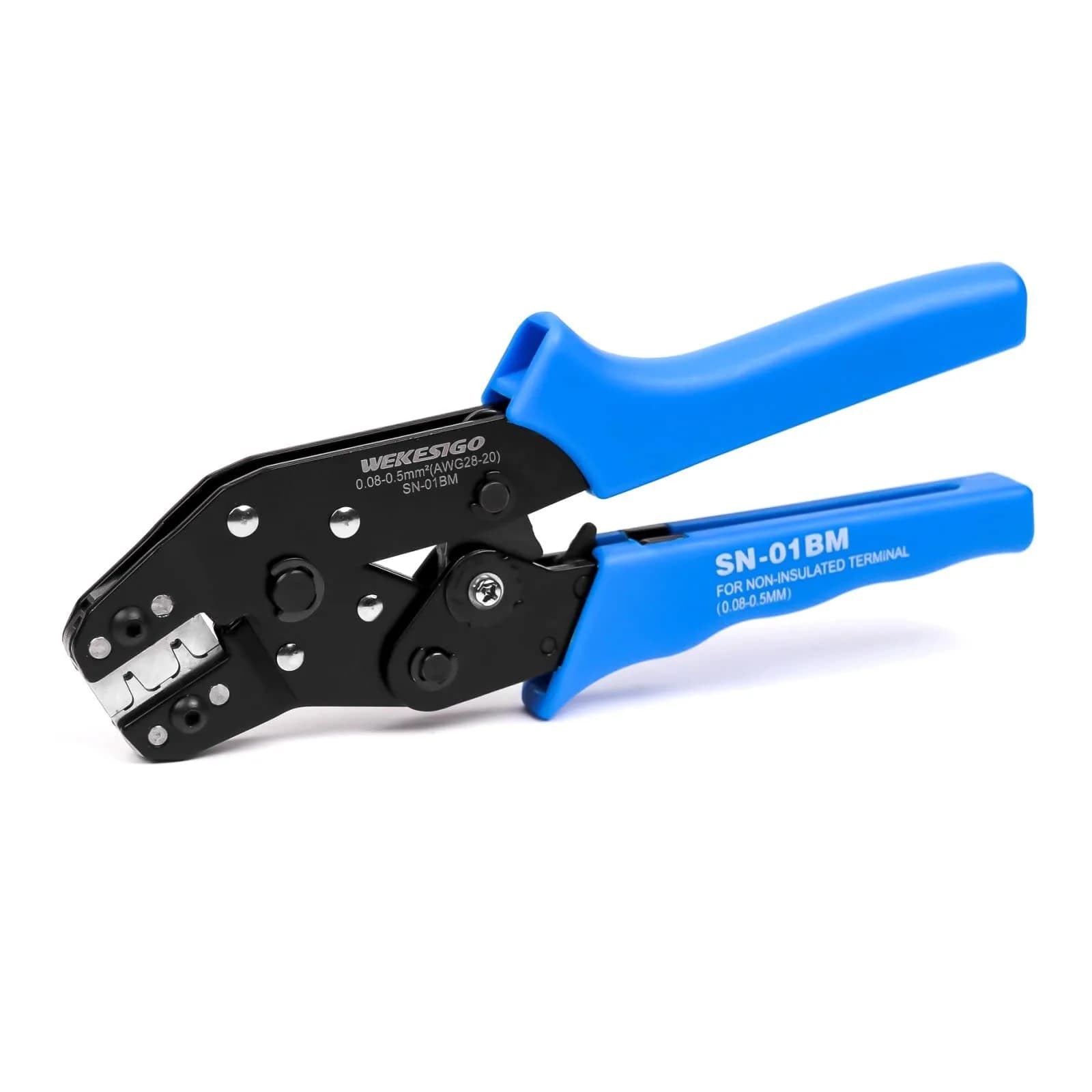 Wekesigo Micro Connector Pin Crimping Tool 0.03-0.52mm² | Ratcheting Crimper for Molex, JST, JAE open barrel terminals — SN-01BM