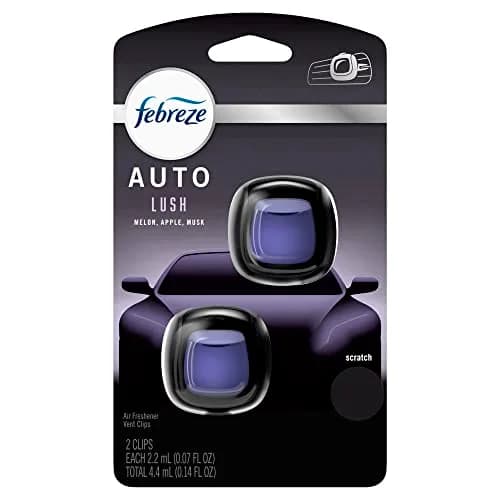 Febreze Car Vent Clip Air Freshener, Lush Scent, 2 Clips (0.14 Fl Oz / 4.4ml) | Eliminates Odors for Up to 80 Days thumbnail 1