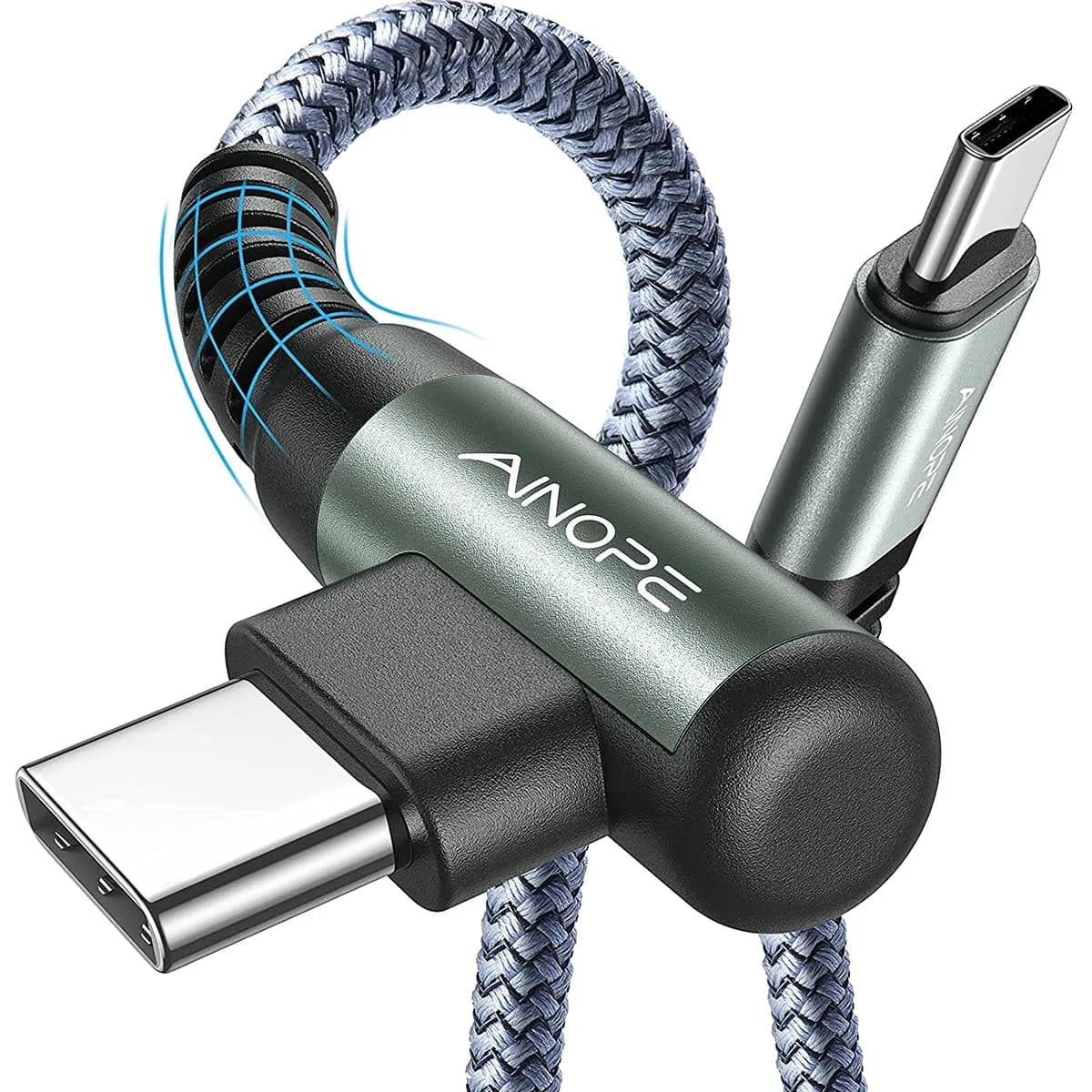 AINOPE Grey 16.4ft Right Angle USB C to USB C Cable - 60W Fast Charging & Data - main product image