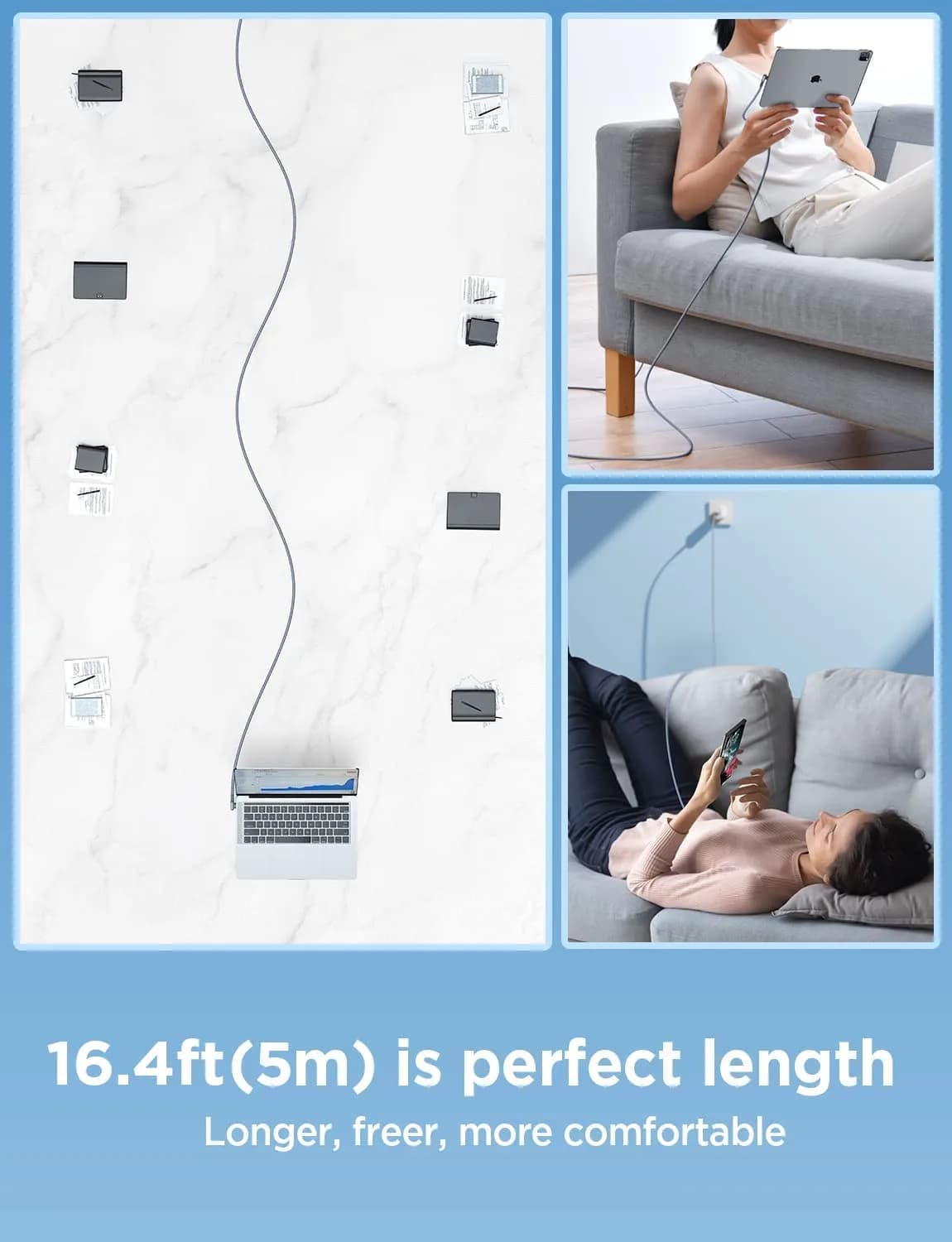 AINOPE Grey 16.4ft Right Angle USB C to USB C Cable - 60W Fast Charging & Data - view 3