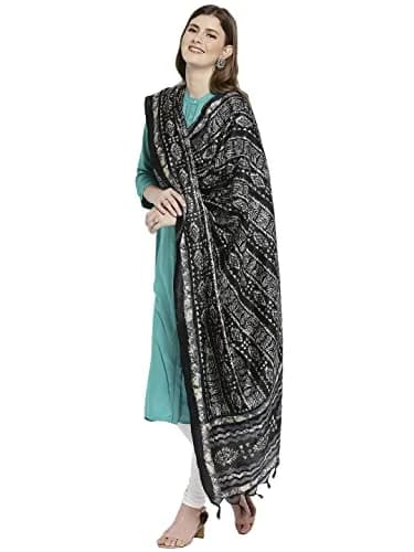 DUPATTA BAZAAR Women's Batik Printed Black Art Silk Dupatta | All Over Print, 240cm x 100cm, Hand Wash thumbnail 4