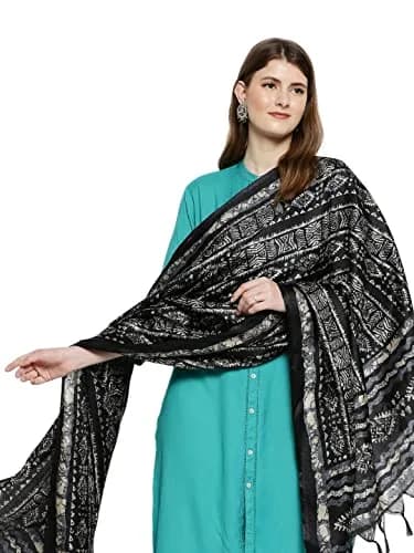 DUPATTA BAZAAR Women's Batik Printed Black Art Silk Dupatta | All Over Print, 240cm x 100cm, Hand Wash thumbnail 7