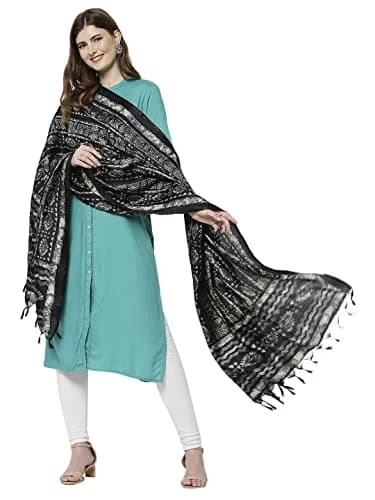 DUPATTA BAZAAR Women's Batik Printed Black Art Silk Dupatta | All Over Print, 240cm x 100cm, Hand Wash thumbnail 2
