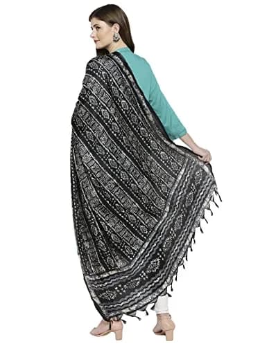 DUPATTA BAZAAR Women's Batik Printed Black Art Silk Dupatta | All Over Print, 240cm x 100cm, Hand Wash thumbnail 3