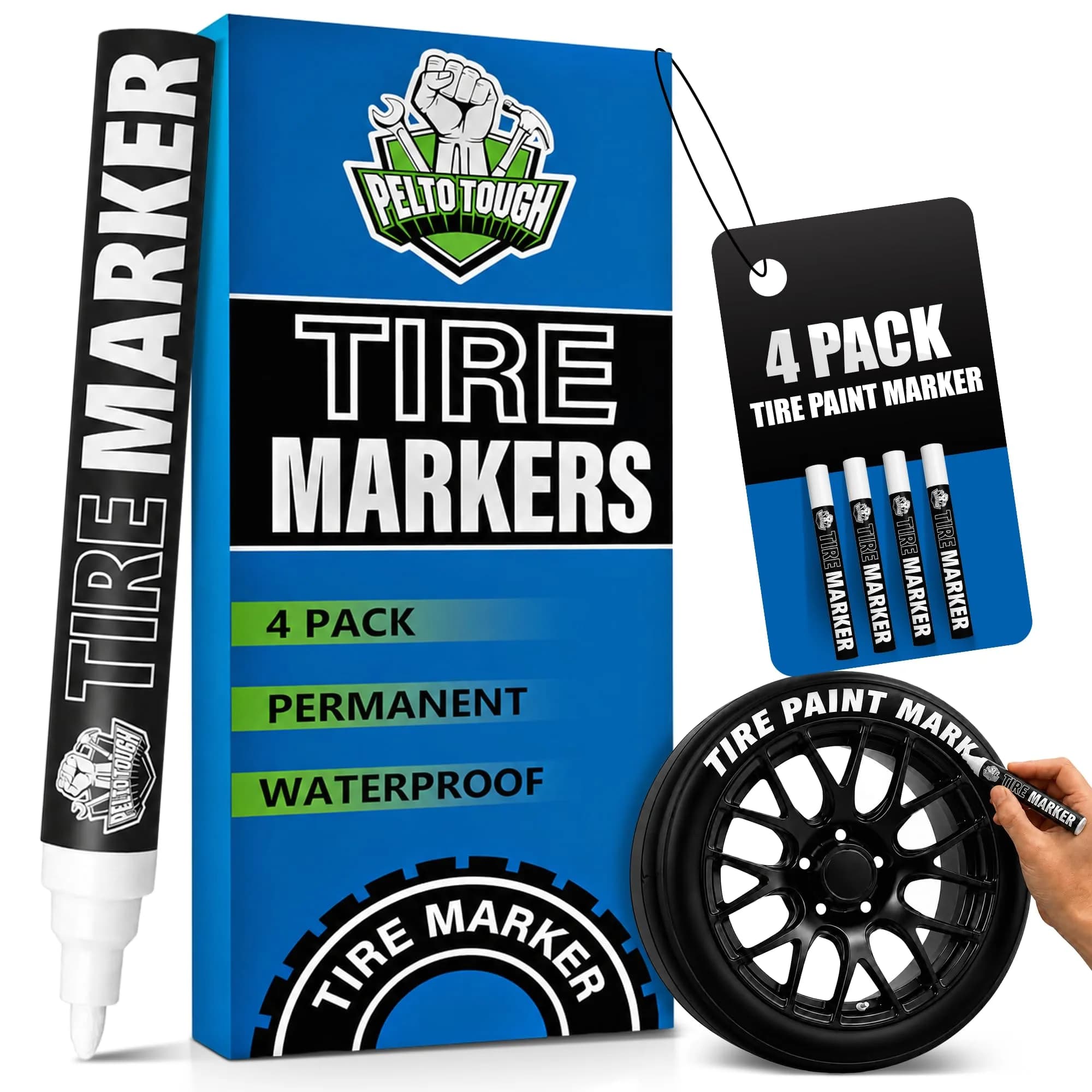 Pelto White Paint Tire Marker 4-Pack | Permanent Weatherproof Ink for Tires & More - main product image