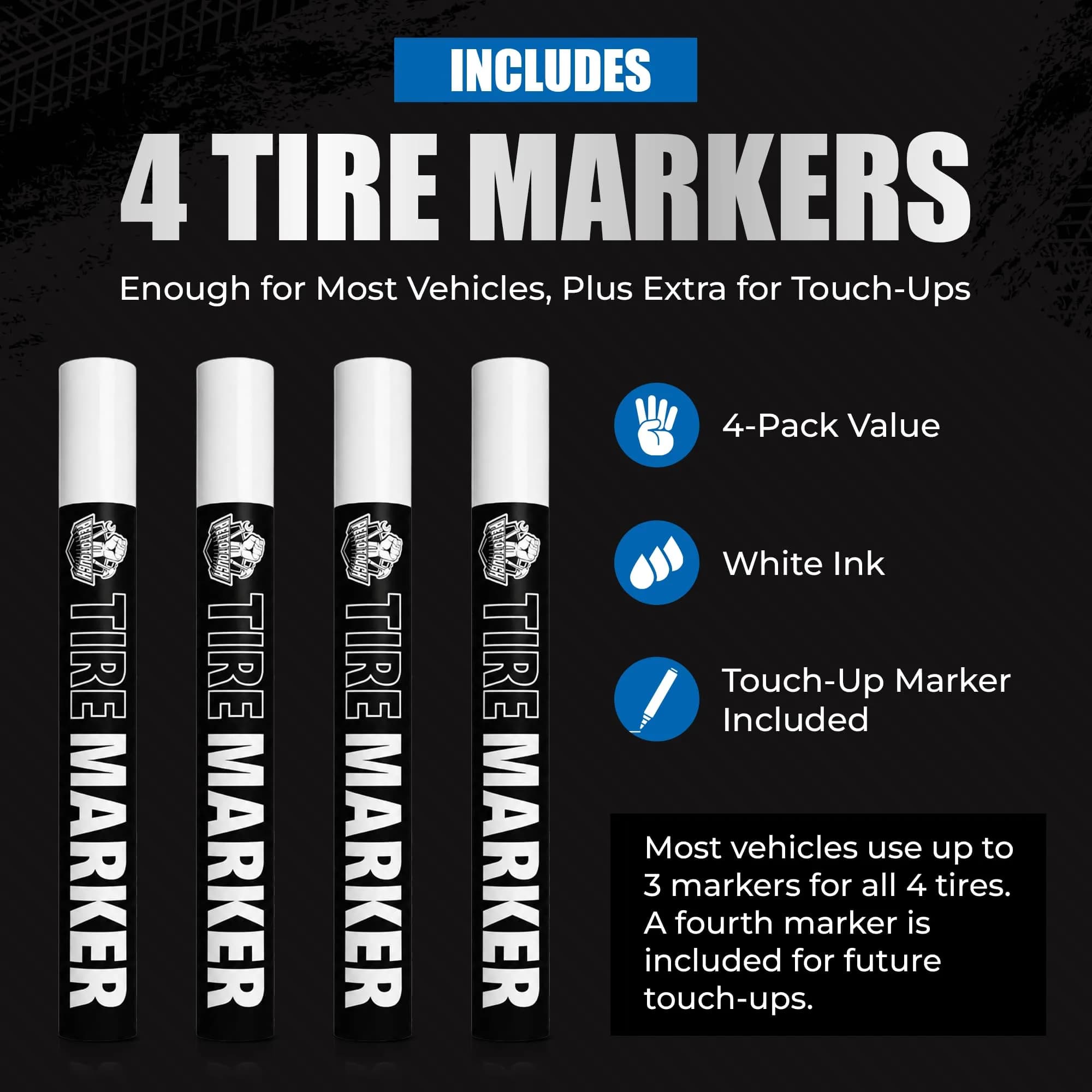 Pelto White Paint Tire Marker 4-Pack | Permanent Weatherproof Ink for Tires & More - view 5