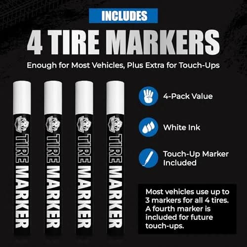 Pelto White Paint Tire Marker 4-Pack | Permanent Weatherproof Ink for Tires & More thumbnail 5