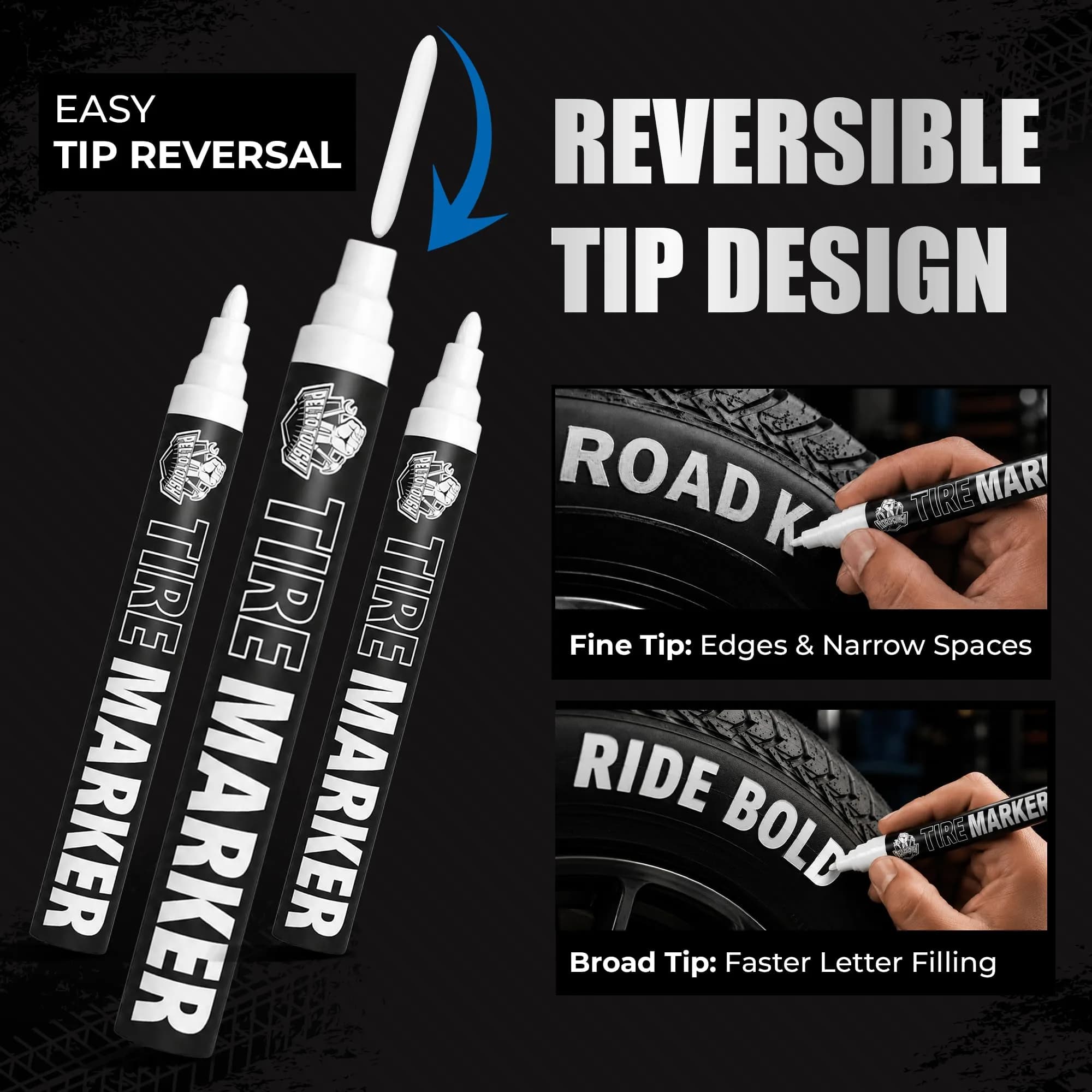 Pelto White Paint Tire Marker 4-Pack | Permanent Weatherproof Ink for Tires & More - view 6