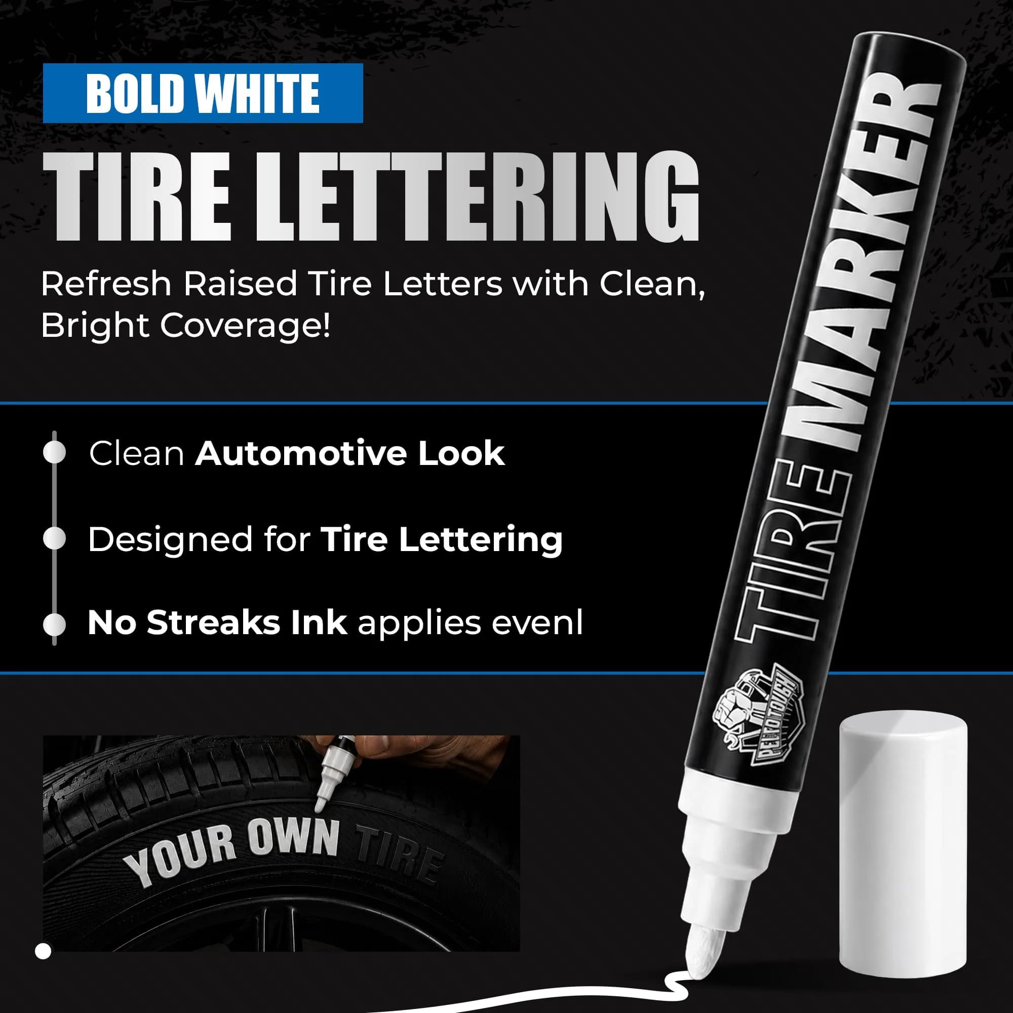 Pelto White Paint Tire Marker 4-Pack | Permanent Weatherproof Ink for Tires & More - view 4