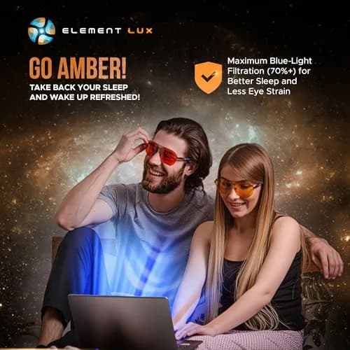 ELEMENT LUX Blue Light Blocking Glasses | 5.4 inches Arm Length | 70% Light Amber Lenses | For Better Sleep, Gaming, Computer Screen, Eyestrain Relief thumbnail 5