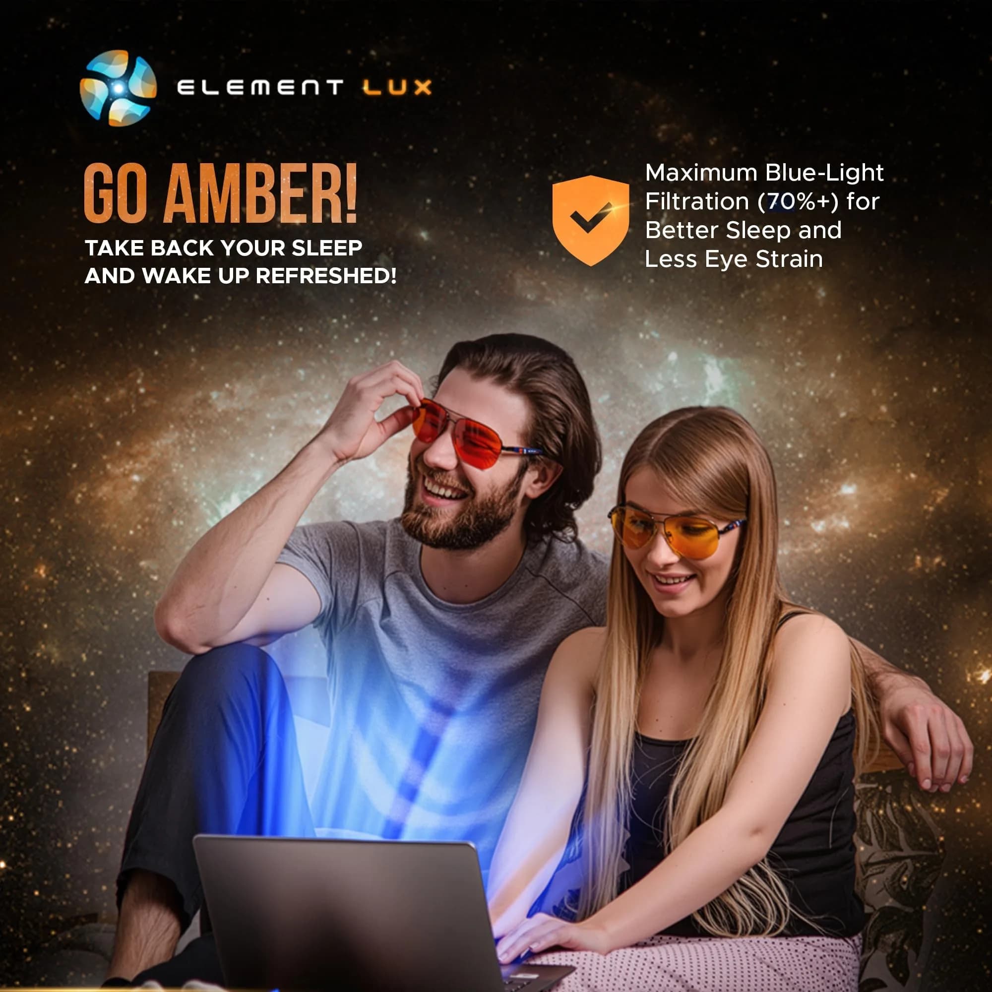 ELEMENT LUX Blue Light Blocking Glasses | 5.4 inches Arm Length | 70% Light Amber Lenses | For Better Sleep, Gaming, Computer Screen, Eyestrain Relief - view 5