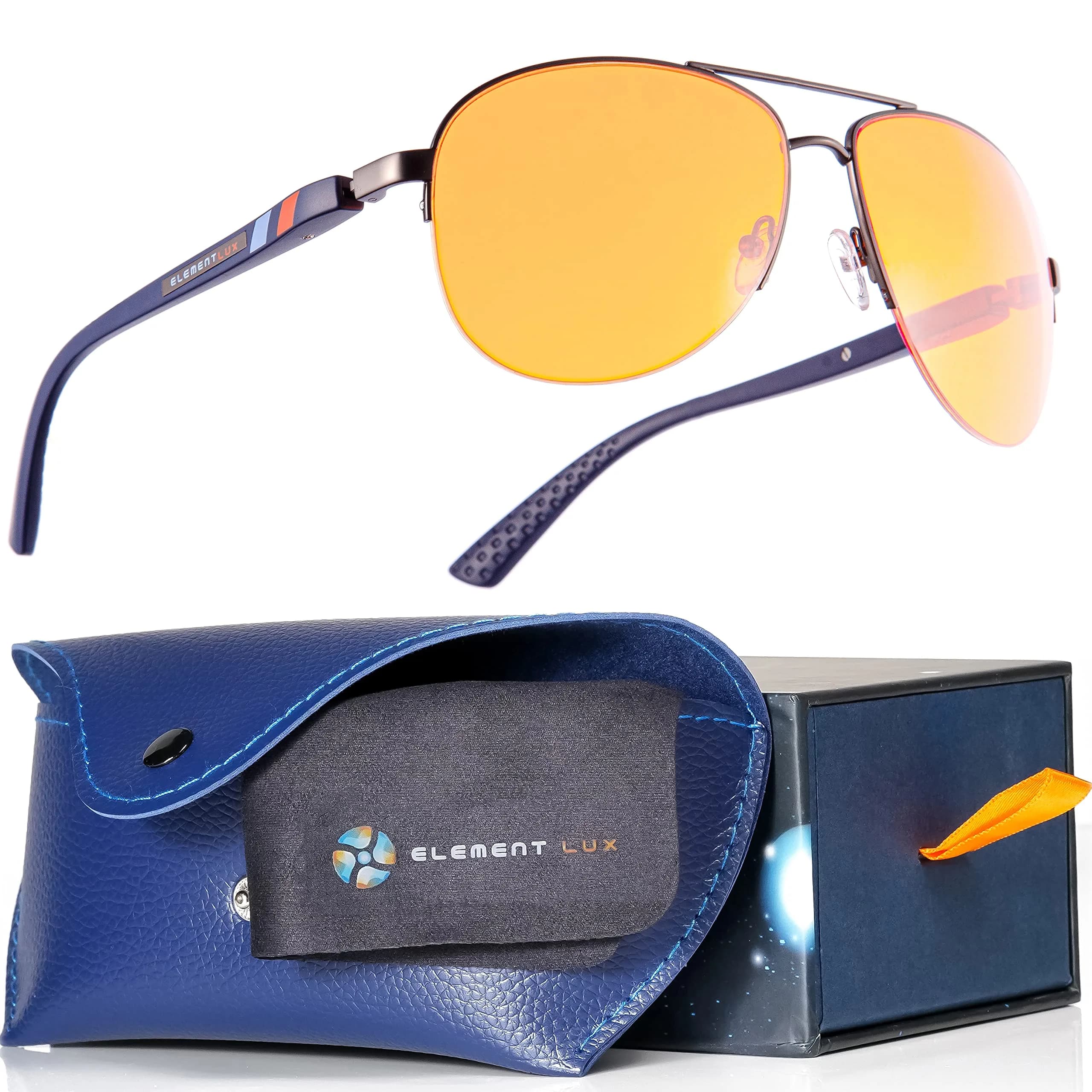 ELEMENT LUX Blue Light Blocking Glasses | 5.4 inches Arm Length | 70% Light Amber Lenses | For Better Sleep, Gaming, Computer Screen, Eyestrain Relief