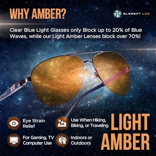 ELEMENT LUX Blue Light Blocking Glasses | 5.4 inches Arm Length | 70% Light Amber Lenses | For Better Sleep, Gaming, Computer Screen, Eyestrain Relief thumbnail 2