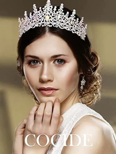COCIDE Silver Tiara and Crown for Women 16cm Diameter | Crystal Queen Crowns for Bridal & Party thumbnail 4