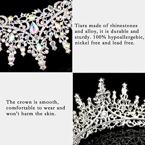 COCIDE Silver Tiara and Crown for Women 16cm Diameter | Crystal Queen Crowns for Bridal & Party thumbnail 7