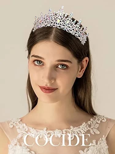 COCIDE Silver Tiara and Crown for Women 16cm Diameter | Crystal Queen Crowns for Bridal & Party thumbnail 3