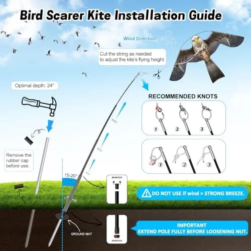 Flerigh Bird Scarer Kite with 13ft Pole | Effective Bird Deterrent for Gardens & Farms thumbnail 6