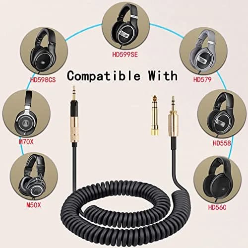 FAAEAL Coiled Audio Upgrade Cable Compatible with Sennheiser HD598Cs HD560s HD598SE HD620S HD400PRO HD599 ATH-M50x M70x Headphones 4.2ft-14ft | Audiophile Sound Enhancement thumbnail 5