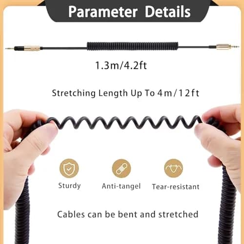 FAAEAL Coiled Audio Upgrade Cable Compatible with Sennheiser HD598Cs HD560s HD598SE HD620S HD400PRO HD599 ATH-M50x M70x Headphones 4.2ft-14ft | Audiophile Sound Enhancement thumbnail 7