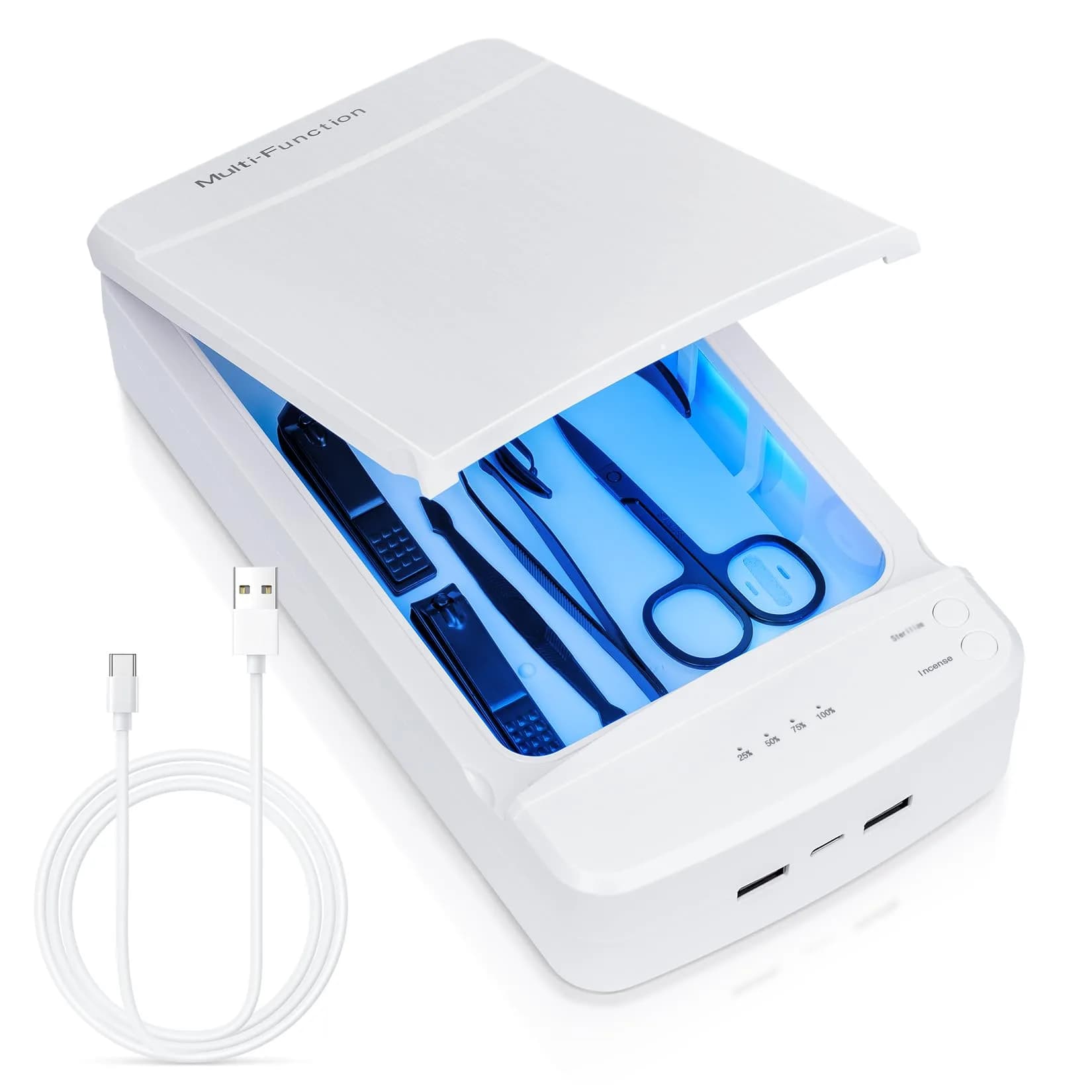 LXIANGN Blue Light Nail Tool Cleaner Box 18.2cm (7.16in) | Portable USB Sanitizer for Manicure Tools - main product image