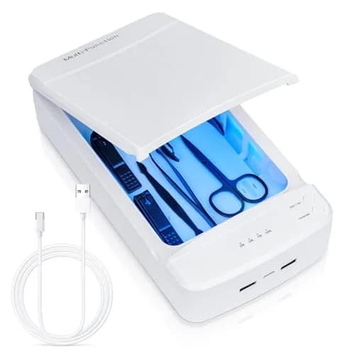 LXIANGN Blue Light Nail Tool Cleaner Box 18.2cm (7.16in) | Portable USB Sanitizer for Manicure Tools thumbnail 1