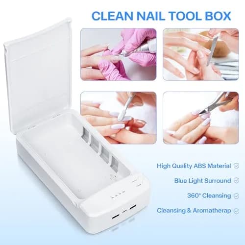 LXIANGN Blue Light Nail Tool Cleaner Box 18.2cm (7.16in) | Portable USB Sanitizer for Manicure Tools thumbnail 3