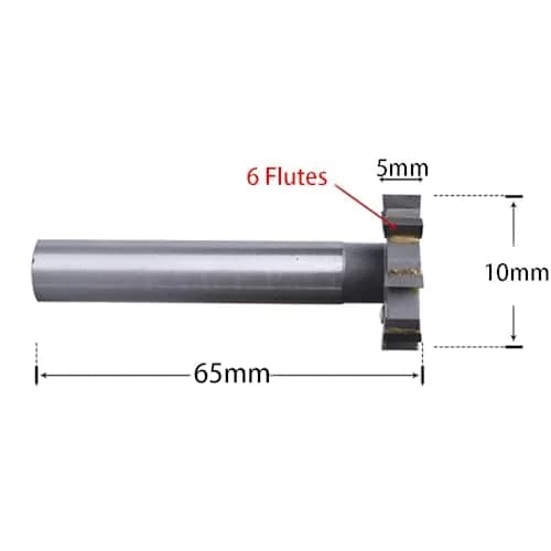 NACX T Slot End Mill 10mm | High-Speed Steel Woodruff Cutter, 6 Flutes, 65mm Length thumbnail 2