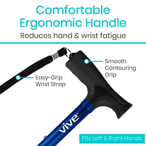Vive Folding Cane - Foldable Walking Cane with Ergonomic Grip & Wrist Strap, Adjustable 33"-37", 8oz, Blue thumbnail 4