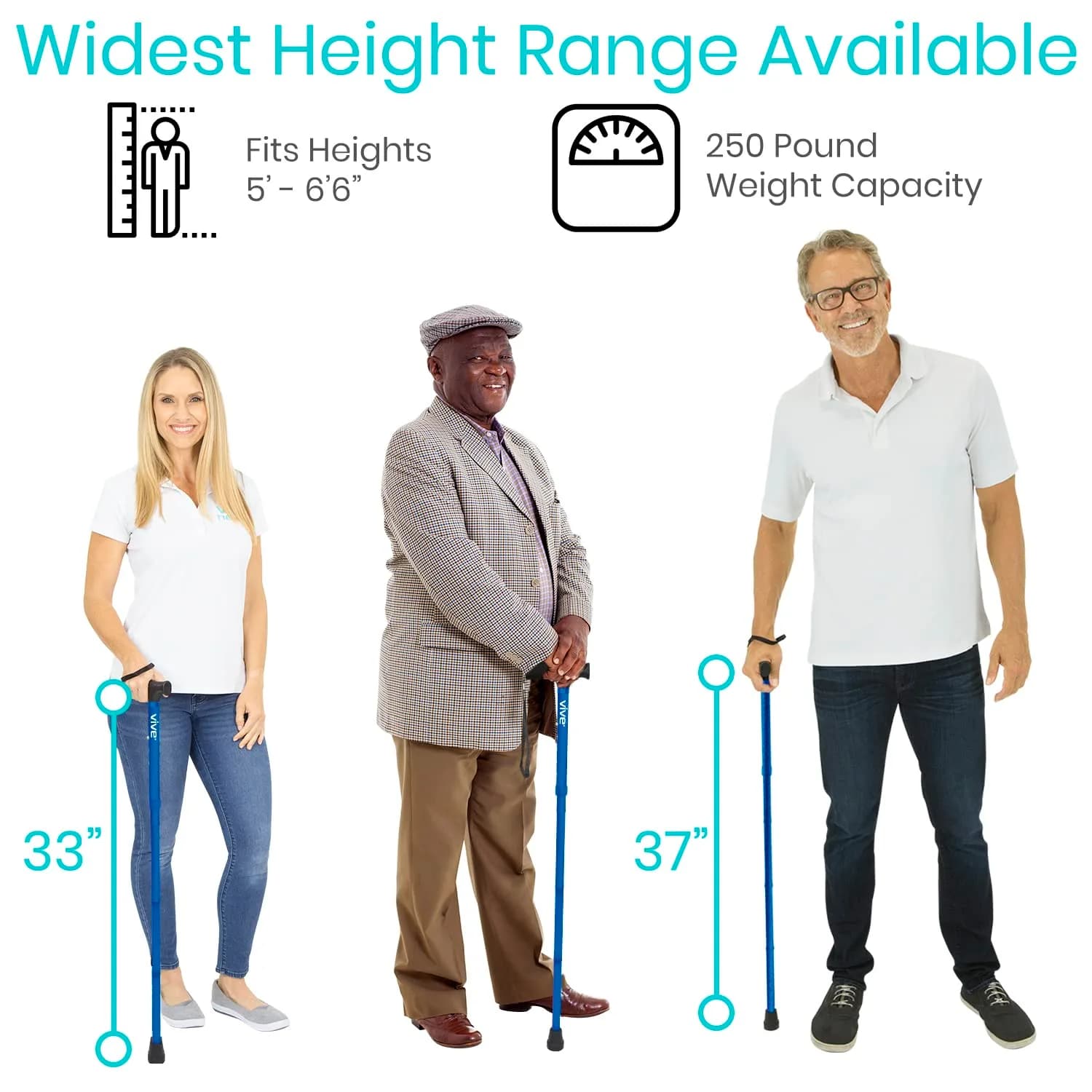 Vive Folding Cane - Foldable Walking Cane with Ergonomic Grip & Wrist Strap, Adjustable 33"-37", 8oz, Blue - view 5